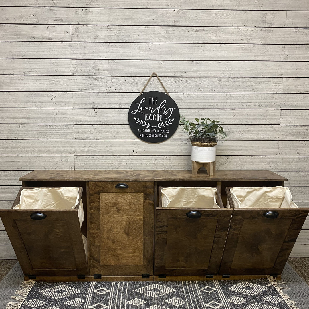 Quad 4 bin laundry in warm brown stain