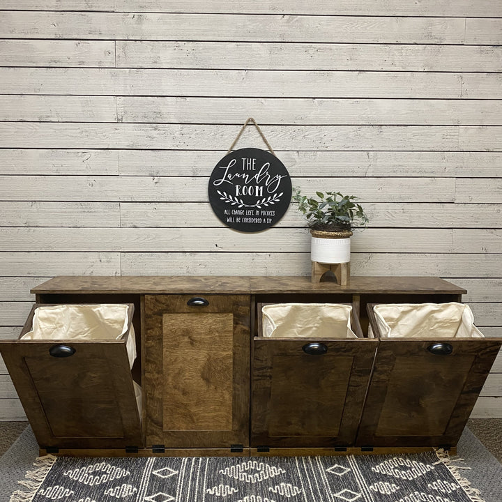 Quad 4 bin laundry in warm brown stain