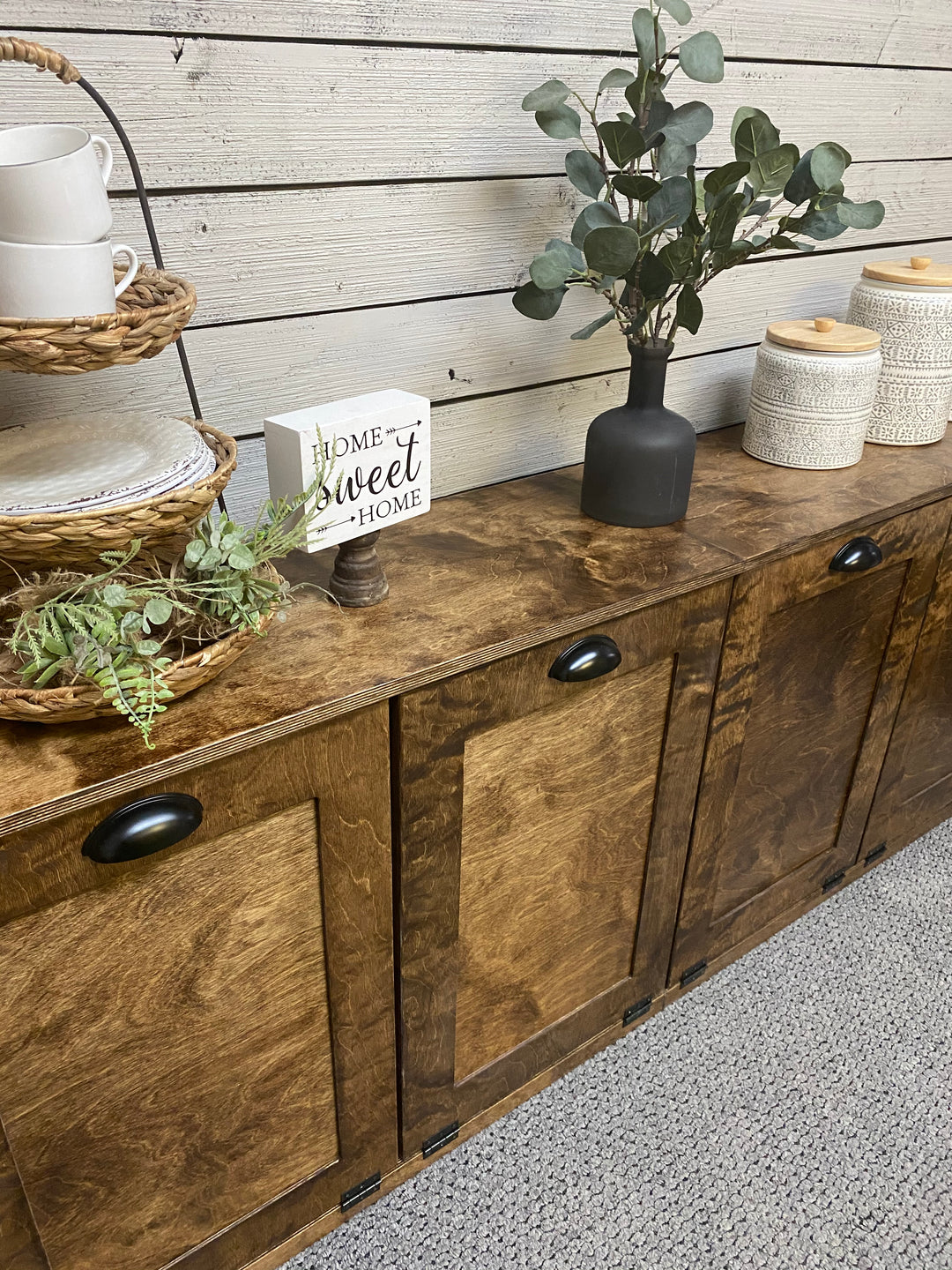 Quad trash cabinet - 4 sorter - in warm brown stain