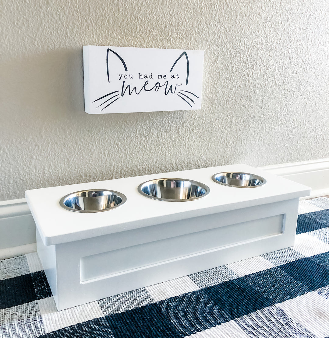 3 bowl small size elevated pet feeder in white