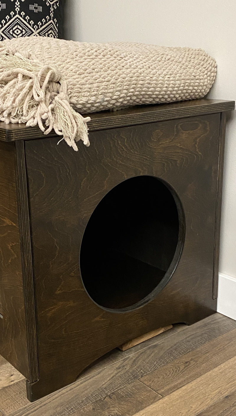 Hidden Litter Box in Dark Brown with Cedar Look Panels