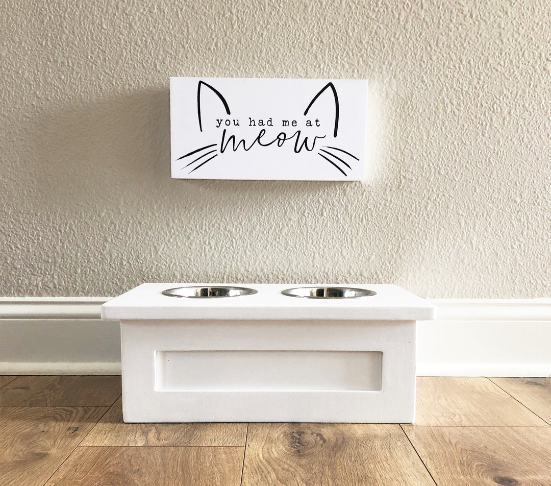 Two bowl small size elevated pet feeder in white