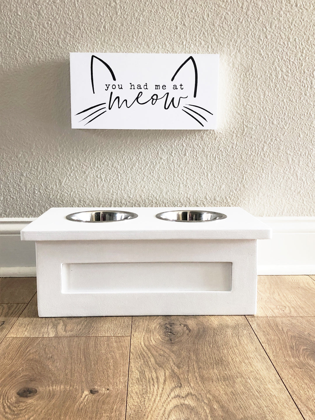 Two bowl small size elevated pet feeder in white