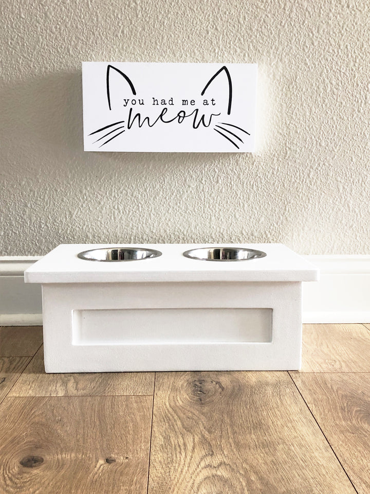 Two bowl small size elevated pet feeder in white