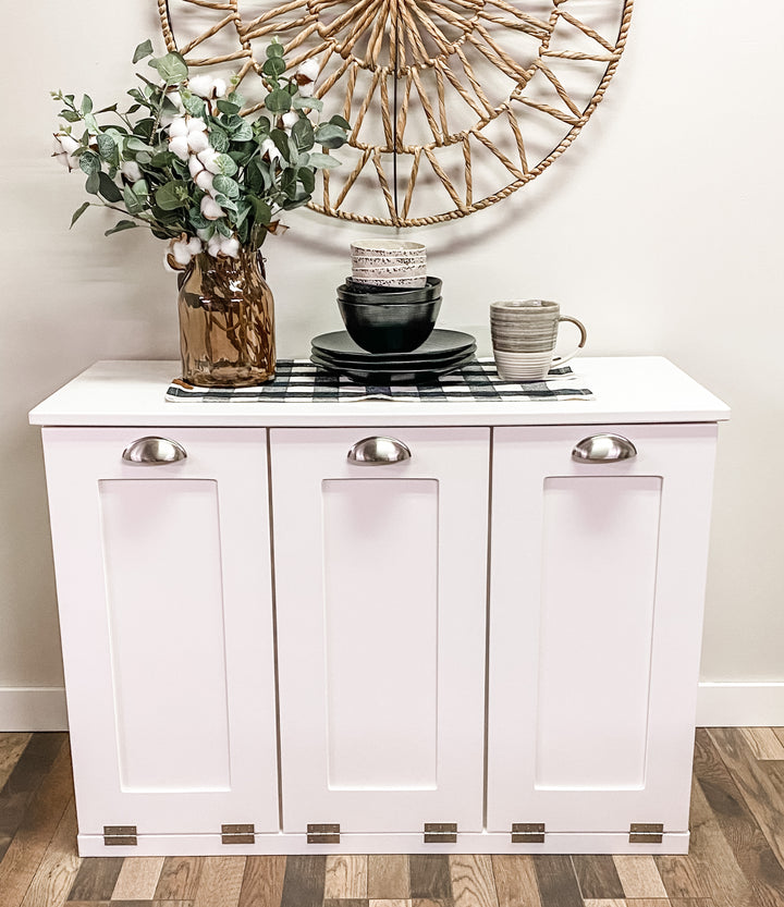 Slim style 3 bin trash cabinet in white