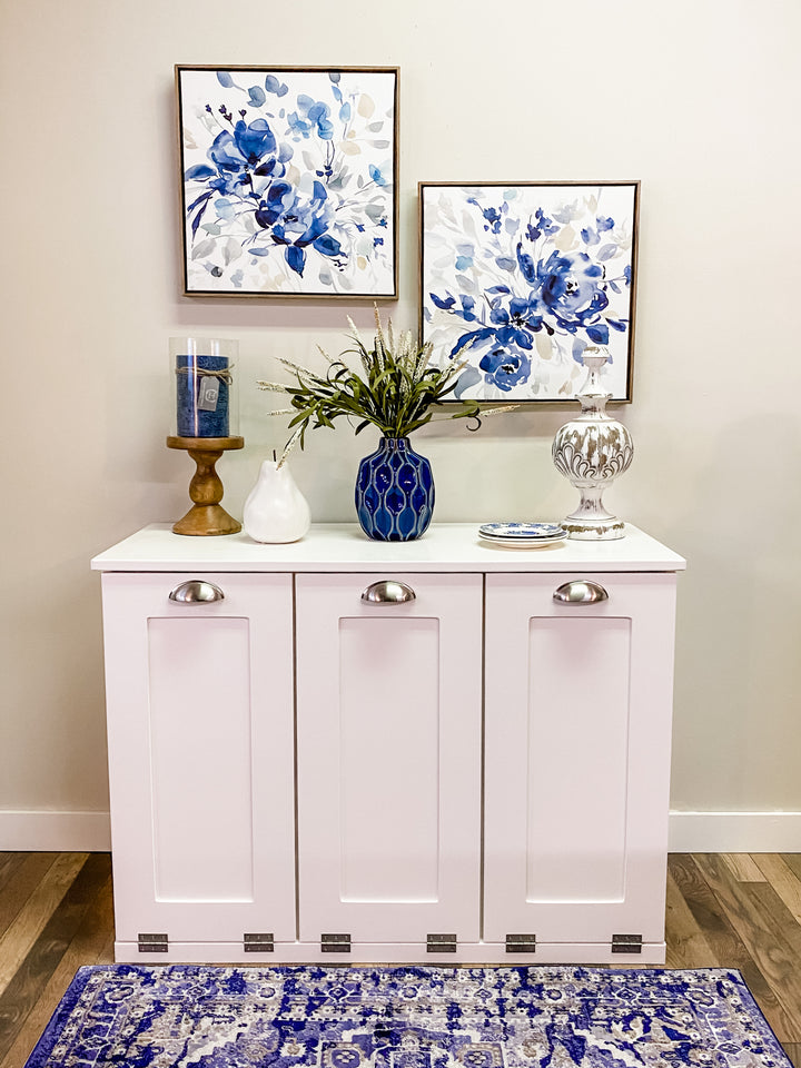 Slim style 3 bin trash cabinet in white