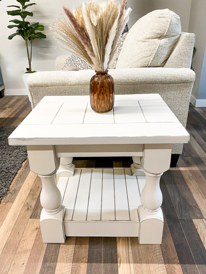 Rustic baluster farmhouse end table distressed