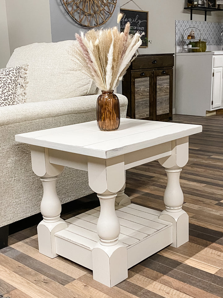 Rustic baluster farmhouse end table distressed
