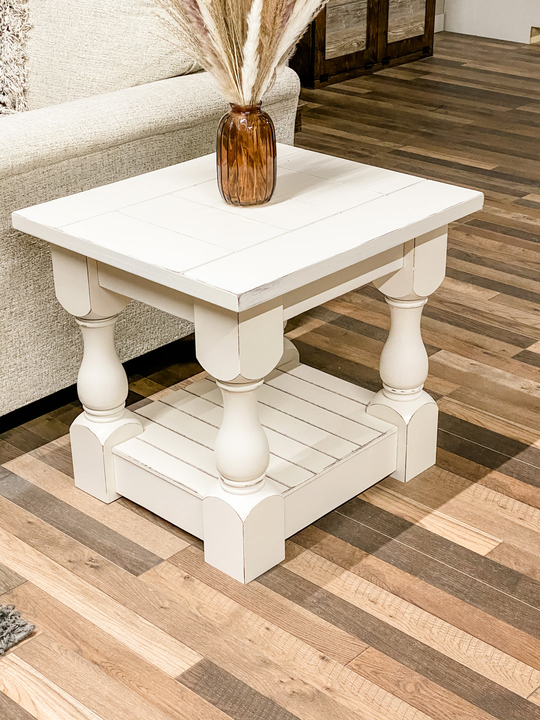Rustic baluster farmhouse end table distressed