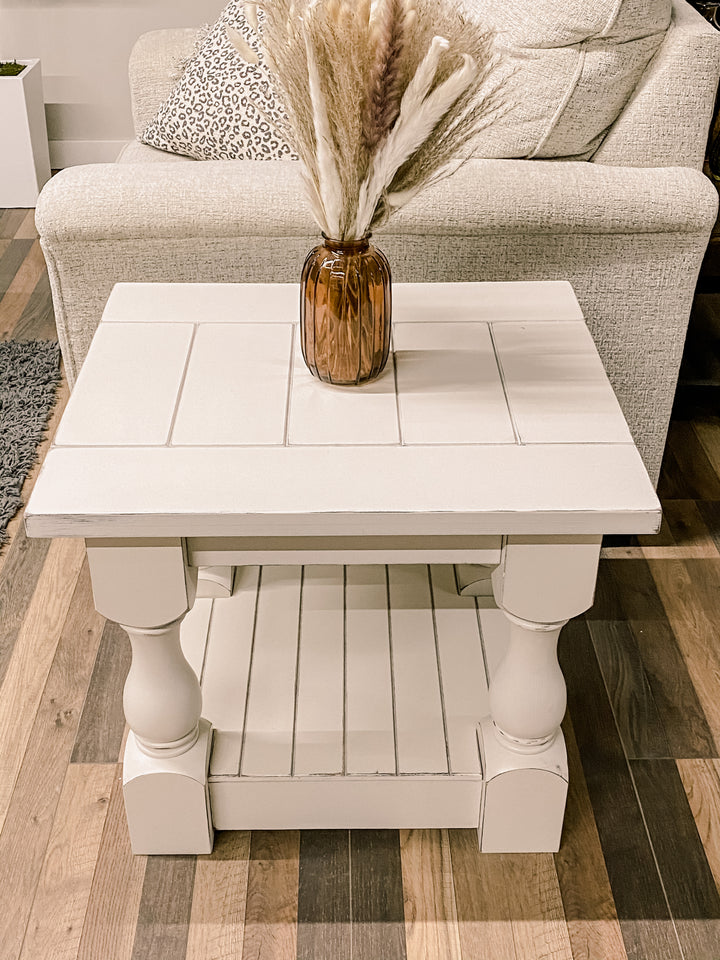 Rustic baluster farmhouse end table distressed