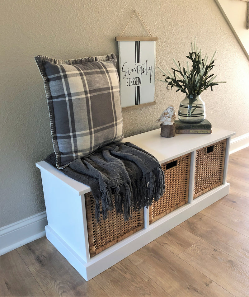 Storage bench with optional baskets (white-n)