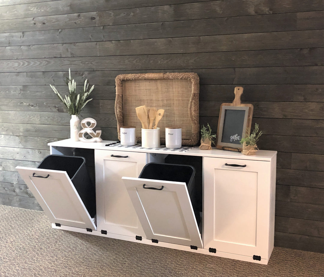 Quad trash cabinet in white