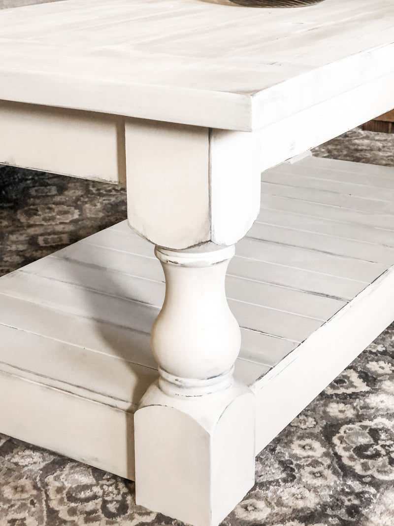 Rustic Baluster Farmhouse Coffee Table Distressed Rectangle - All Over Distressed Paint