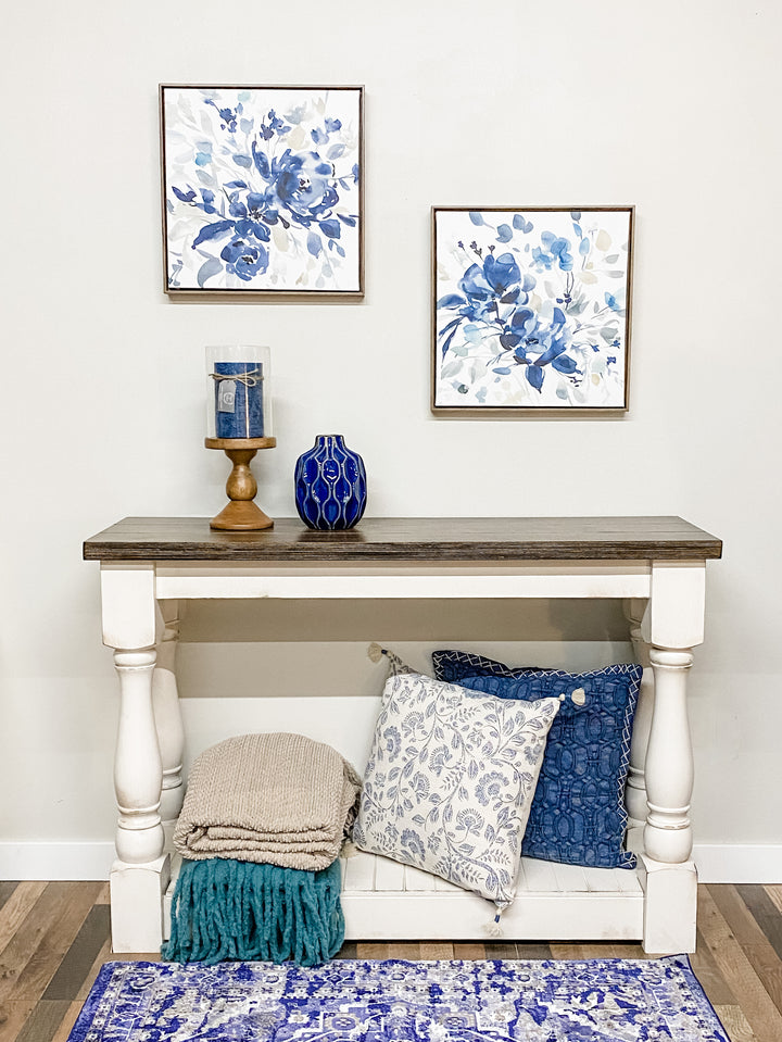 Entry table with baluster legs in white with dark brown top