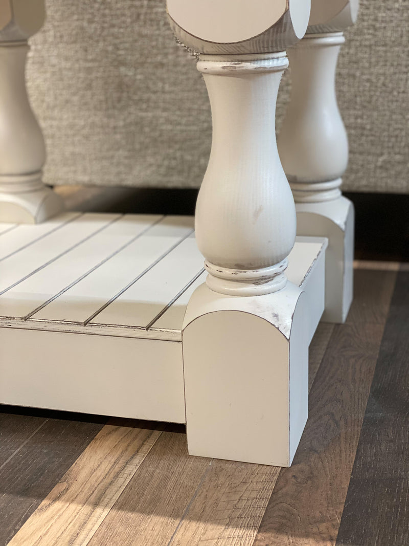 Rustic Baluster farmhouse End table ivory distressed