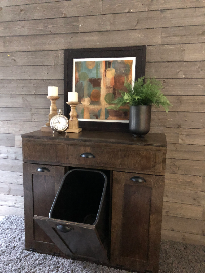 Furniture style slim triple trash cabinet