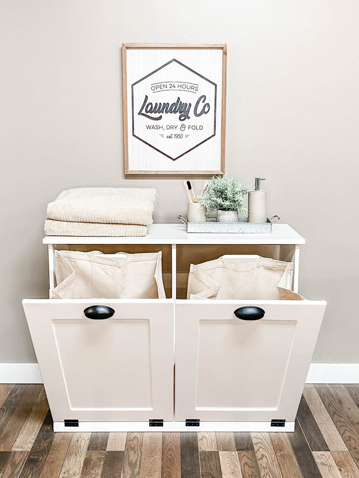 Double laundry cabinet in white - handmade