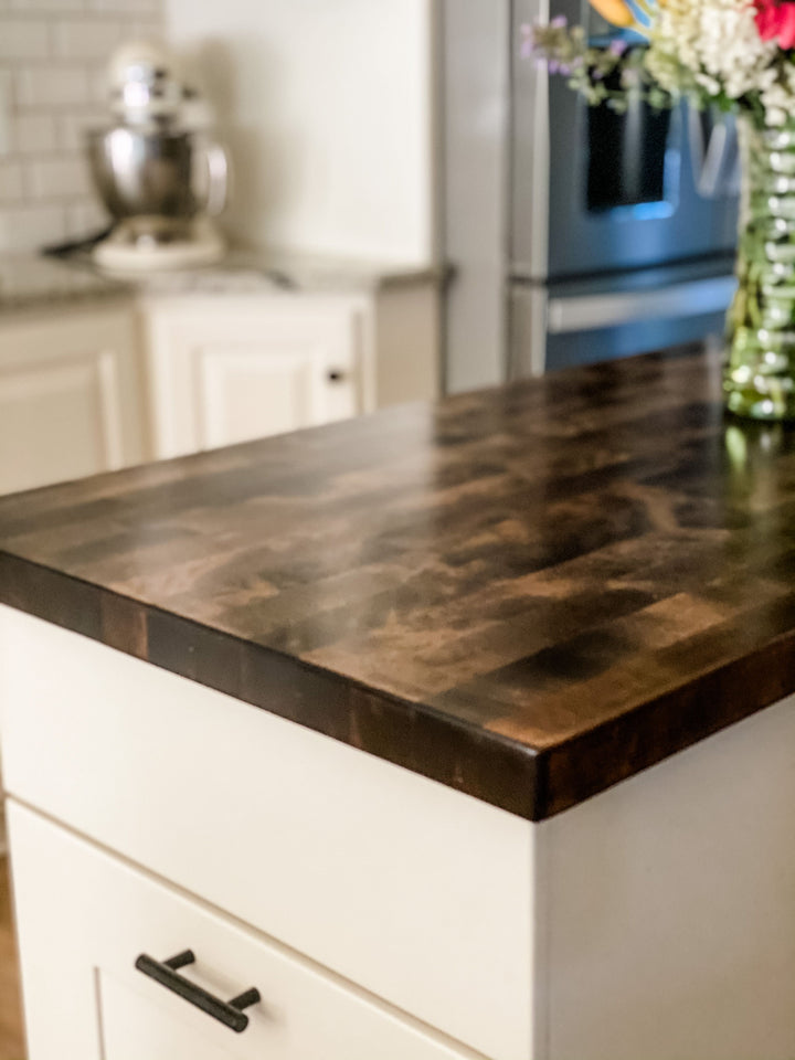 Kitchen Island with Pull-Out Trash Cabinet &amp; Drawers - Butcher Block Top - Handmade