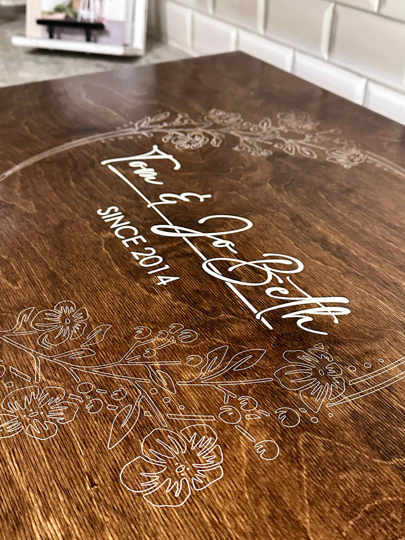 Personalized "Together Since" Stove Cover, Warm Brown + Soft White Script