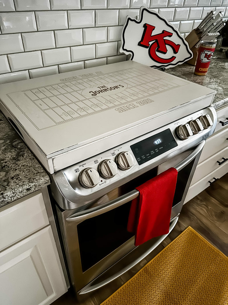 Personalized Football "Game Day" Stove Cover, Ivory Distressed