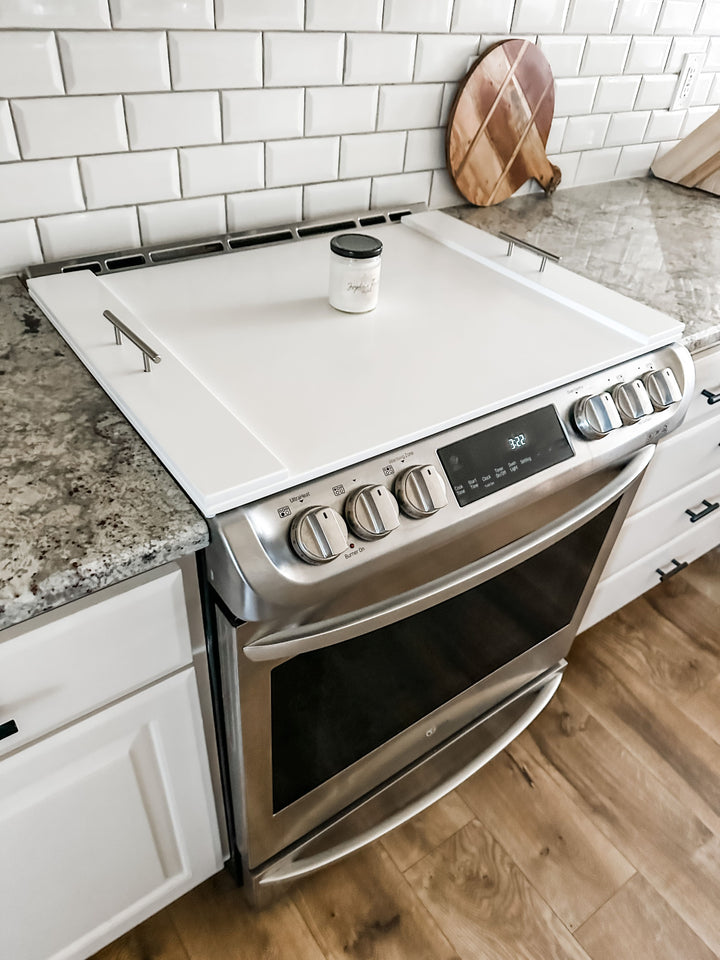 Clean and simple minimalist soft white stove cover