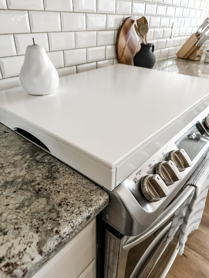 Clean and simple minimalist soft white stove cover