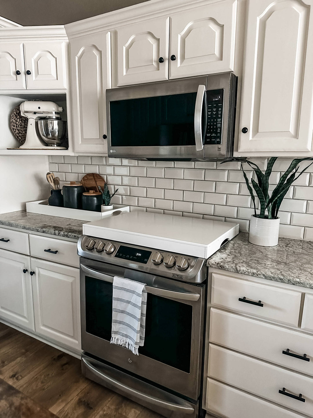 Clean and simple minimalist soft white stove cover