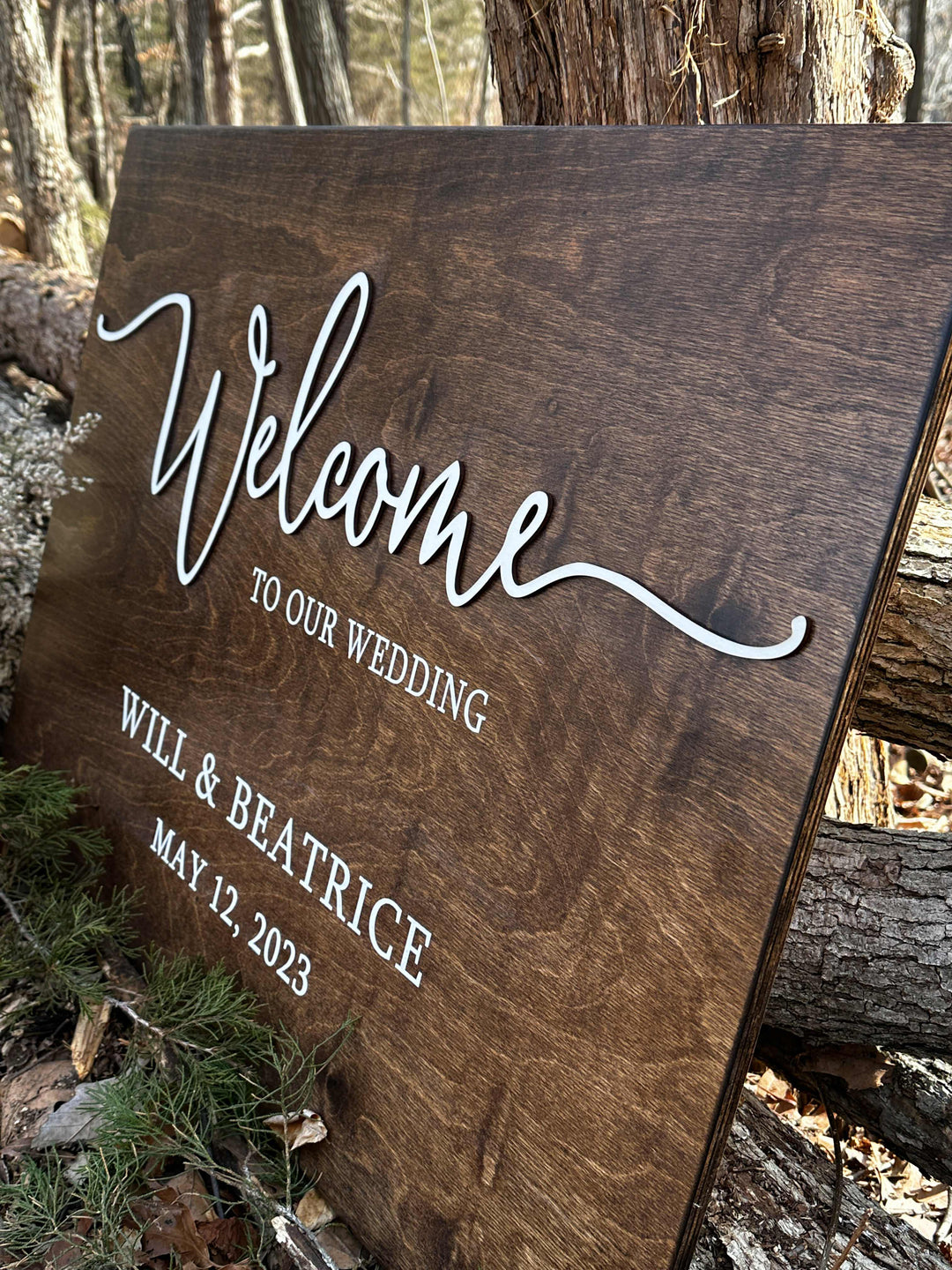 Personalized "welcome to our wedding" sign in print