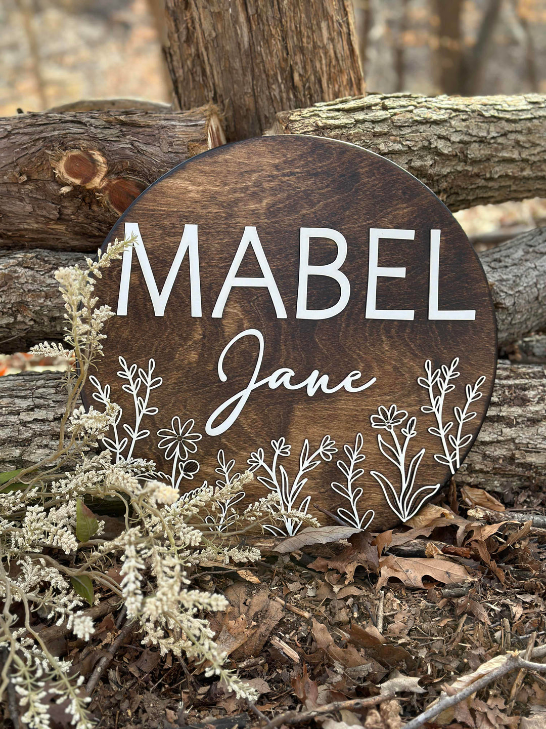Mabel Jane floral newborn baby name sign