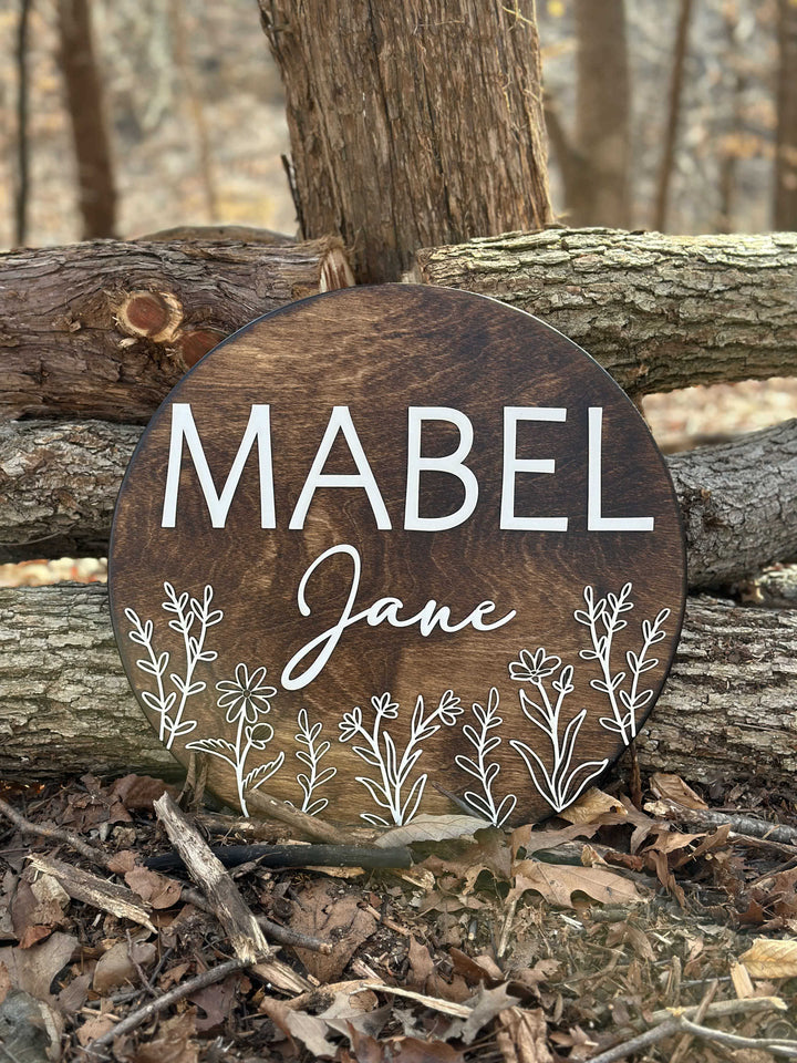 Mabel Jane floral newborn baby name sign