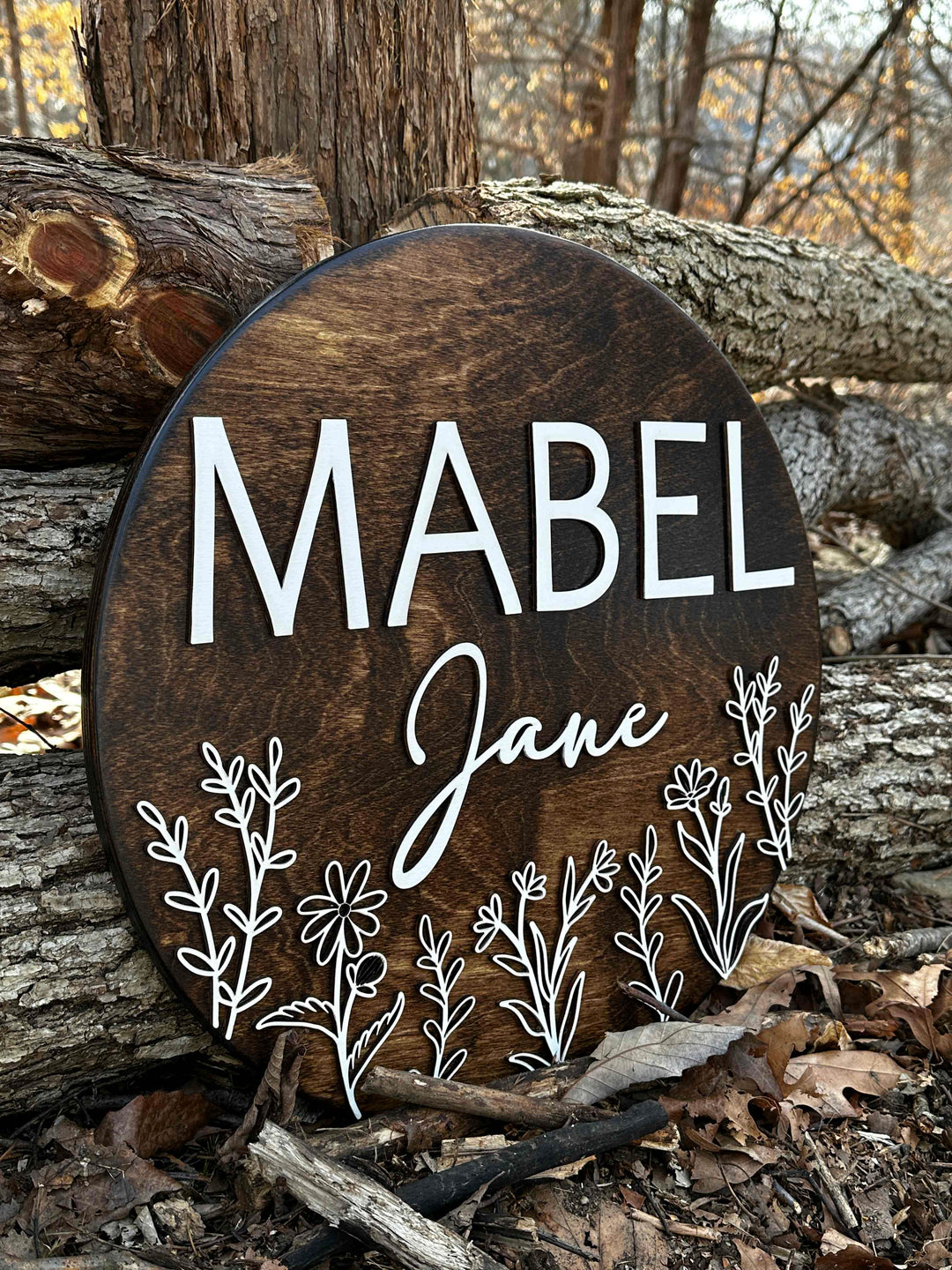 Mabel Jane floral newborn baby name sign