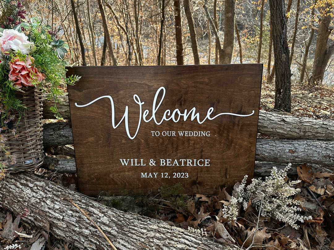 Personalized "welcome to our wedding" sign in print