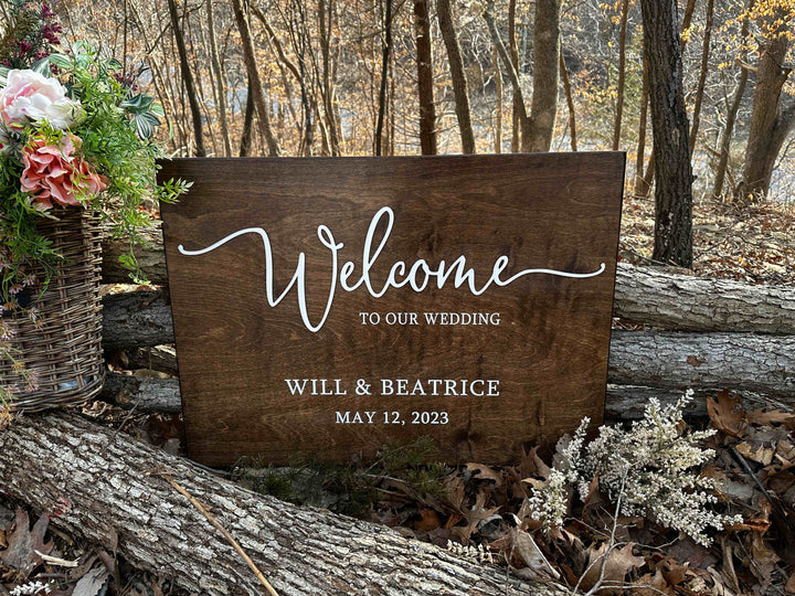 Personalized "welcome to our wedding" sign in print