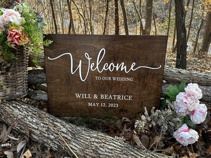 Personalized "welcome to our wedding" sign in print