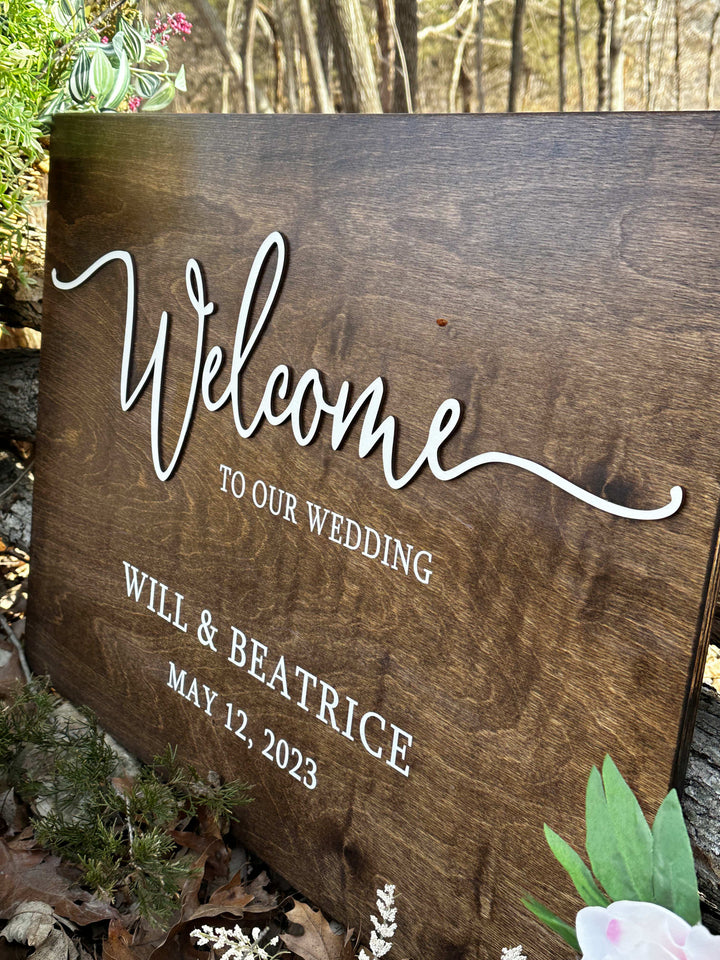 Personalized "welcome to our wedding" sign in print
