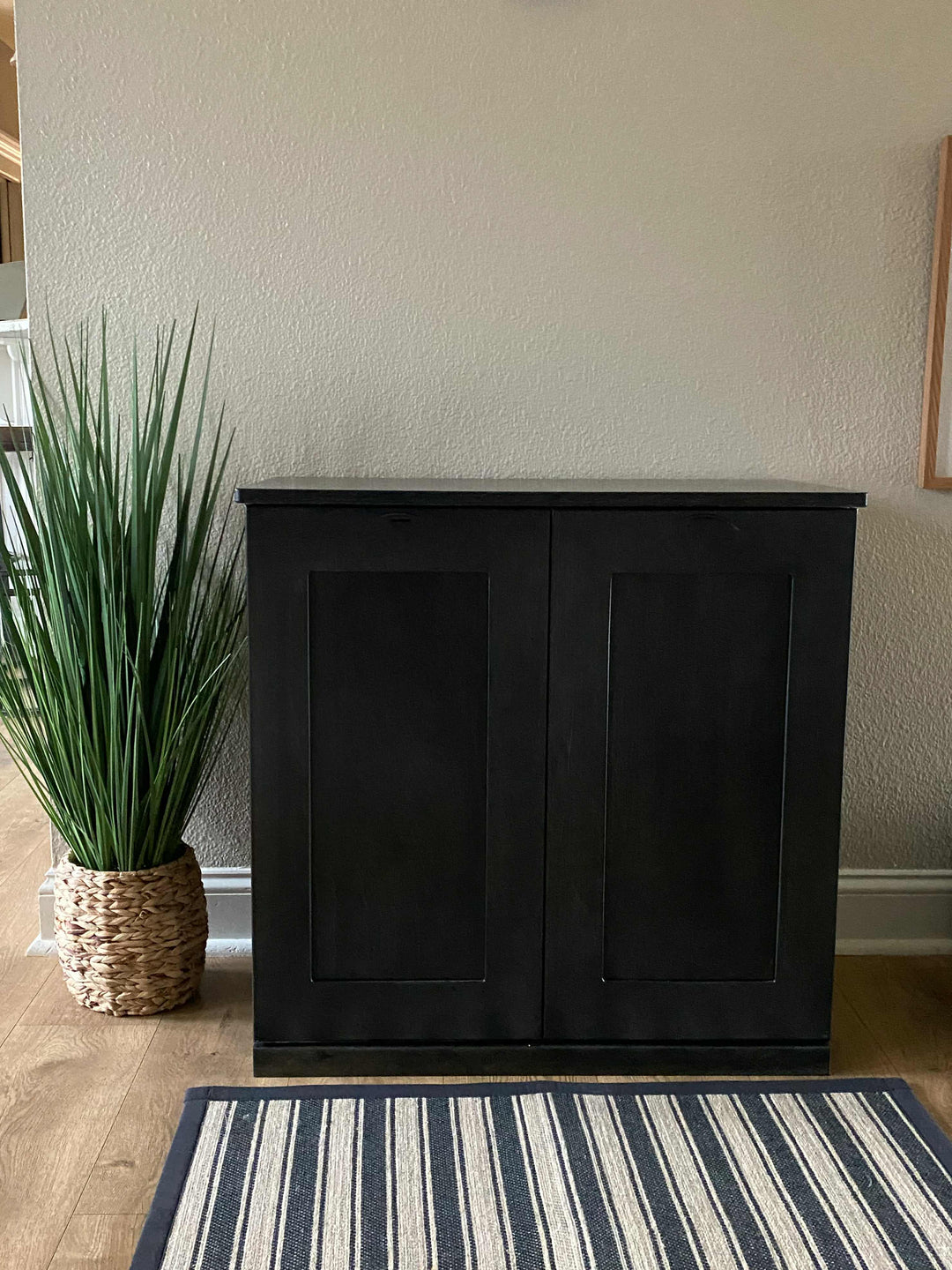 Double style pet food storage in black stain (Blk-fl | double food storage)