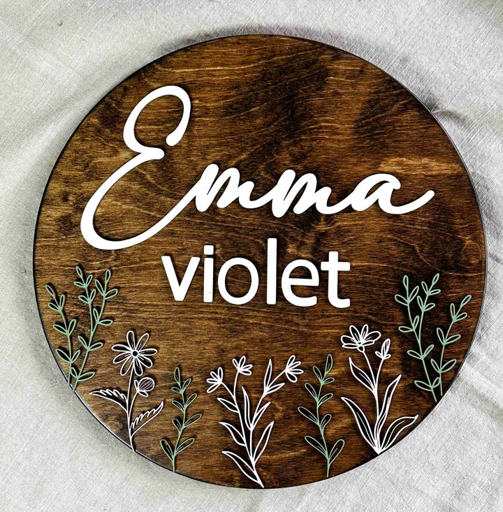 Emma Violet floral newborn baby name sign