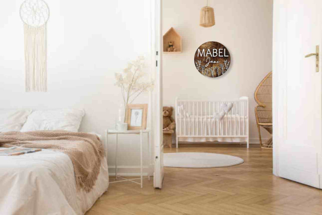 Mabel Jane floral newborn baby name sign