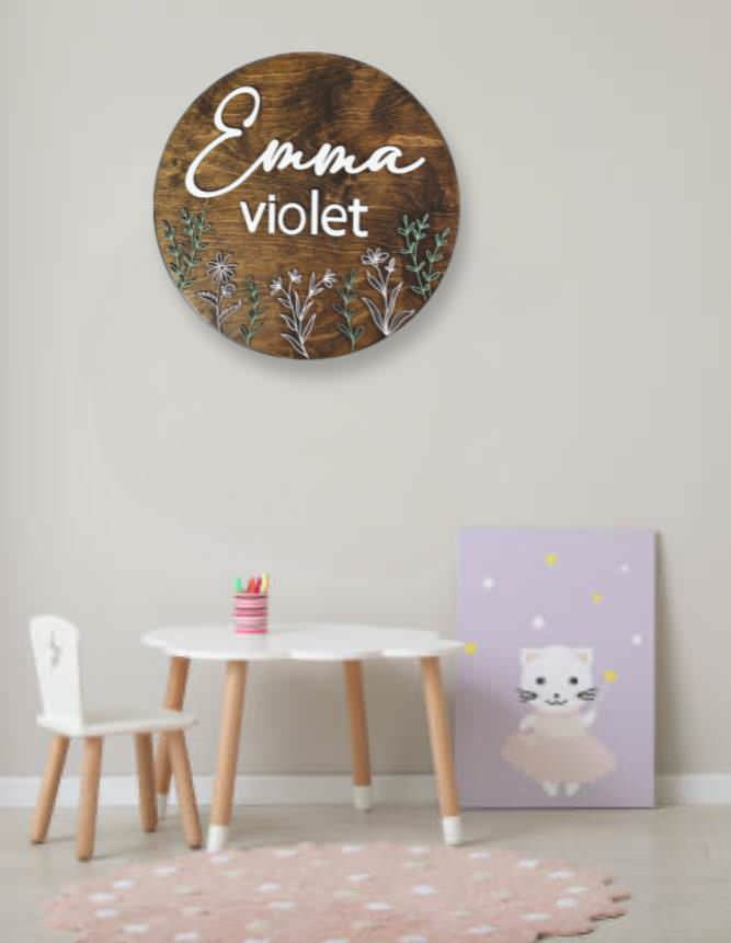 Emma Violet floral newborn baby name sign