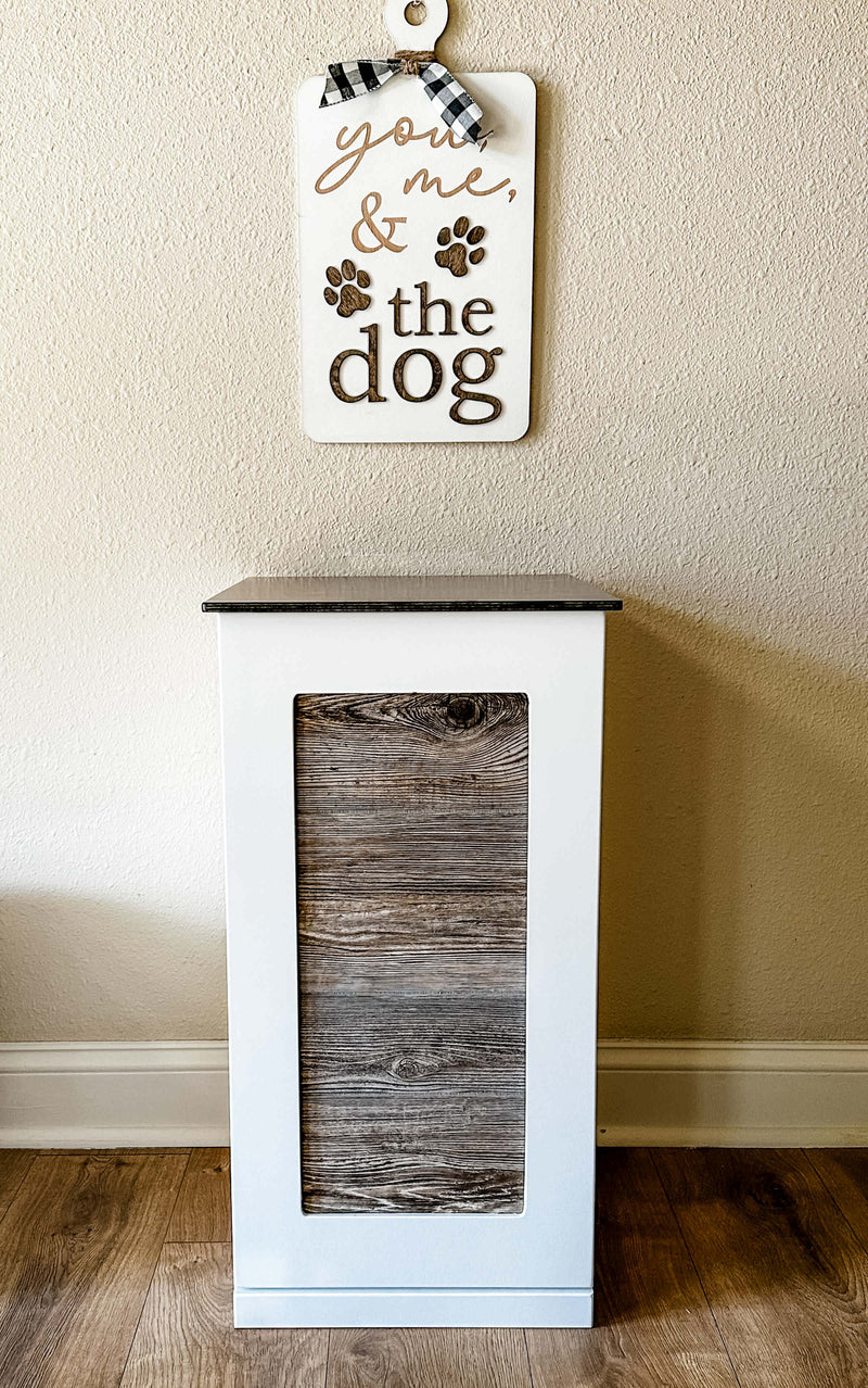Single Style Pet Food Storage in White with a Cedar Look Front and a Dark Brown Stain Top (W-cl | single food storage)