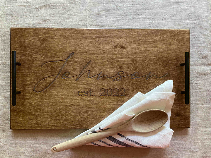 Warm brown personalized last name serving tray