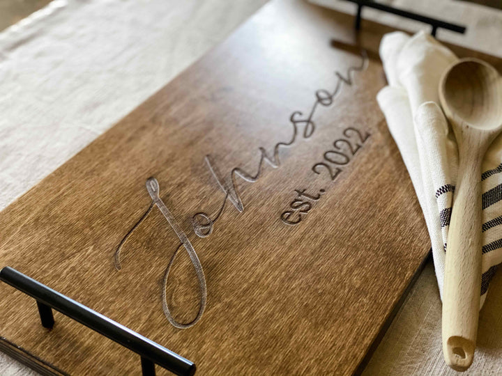 Warm brown personalized last name serving tray