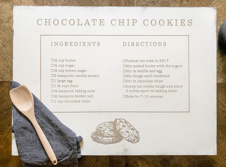 Chocolate chip cookie recipe stove cover, ivory distressed