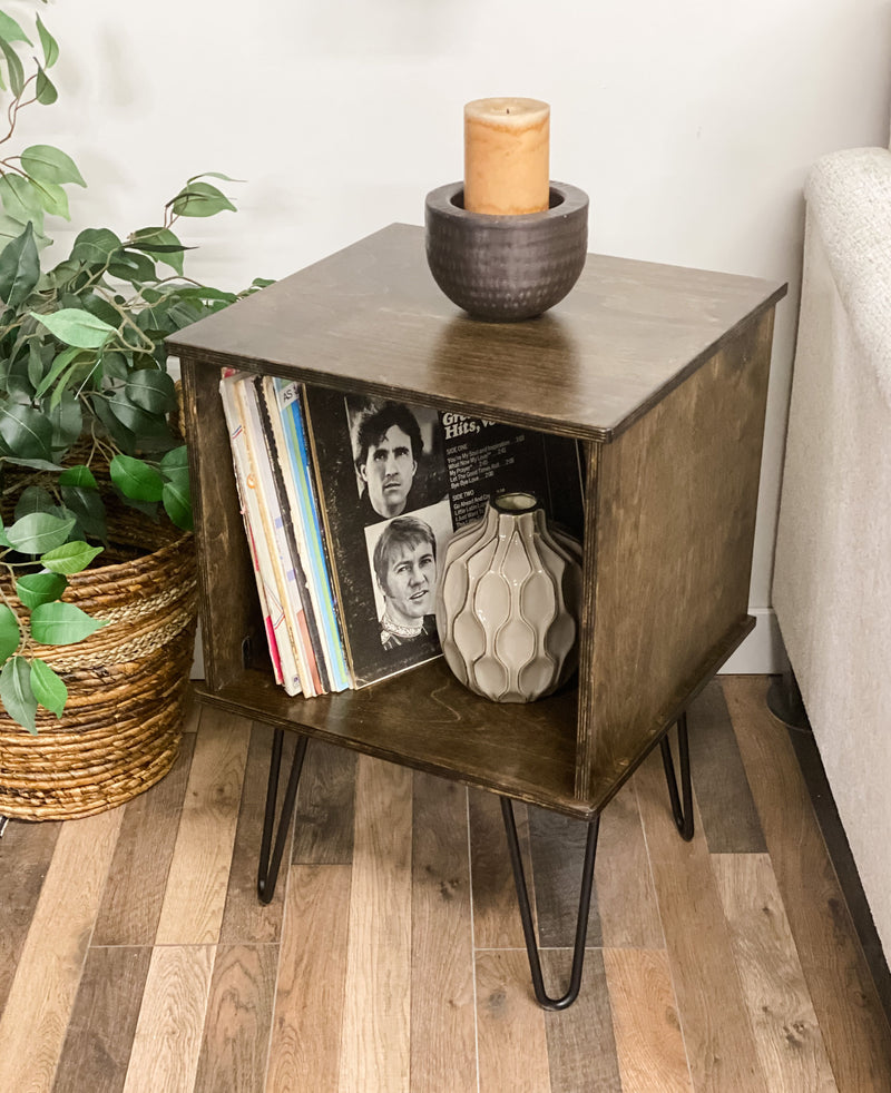 Ready to Ship ~ Vinyl Album Storage Cabinet - side table - end table dark brown