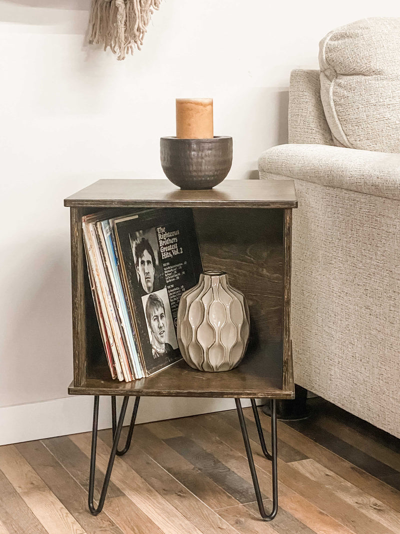 Ready to Ship ~ Vinyl Album Storage Cabinet - side table - end table dark brown
