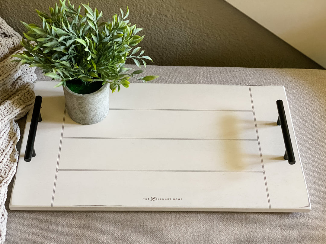 Cottage tray in distressed finish with breadboard edges