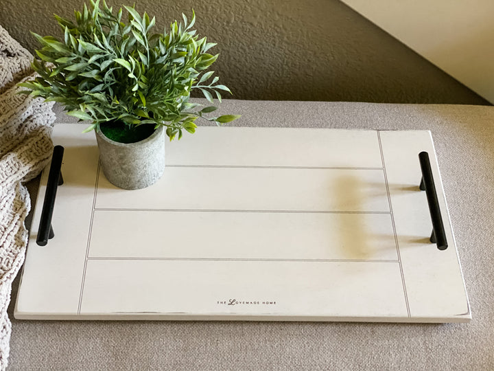 Cottage tray in distressed finish with breadboard edges