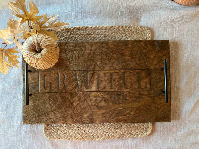 Grateful - Thankful- Blessed  Warm brown serving tray