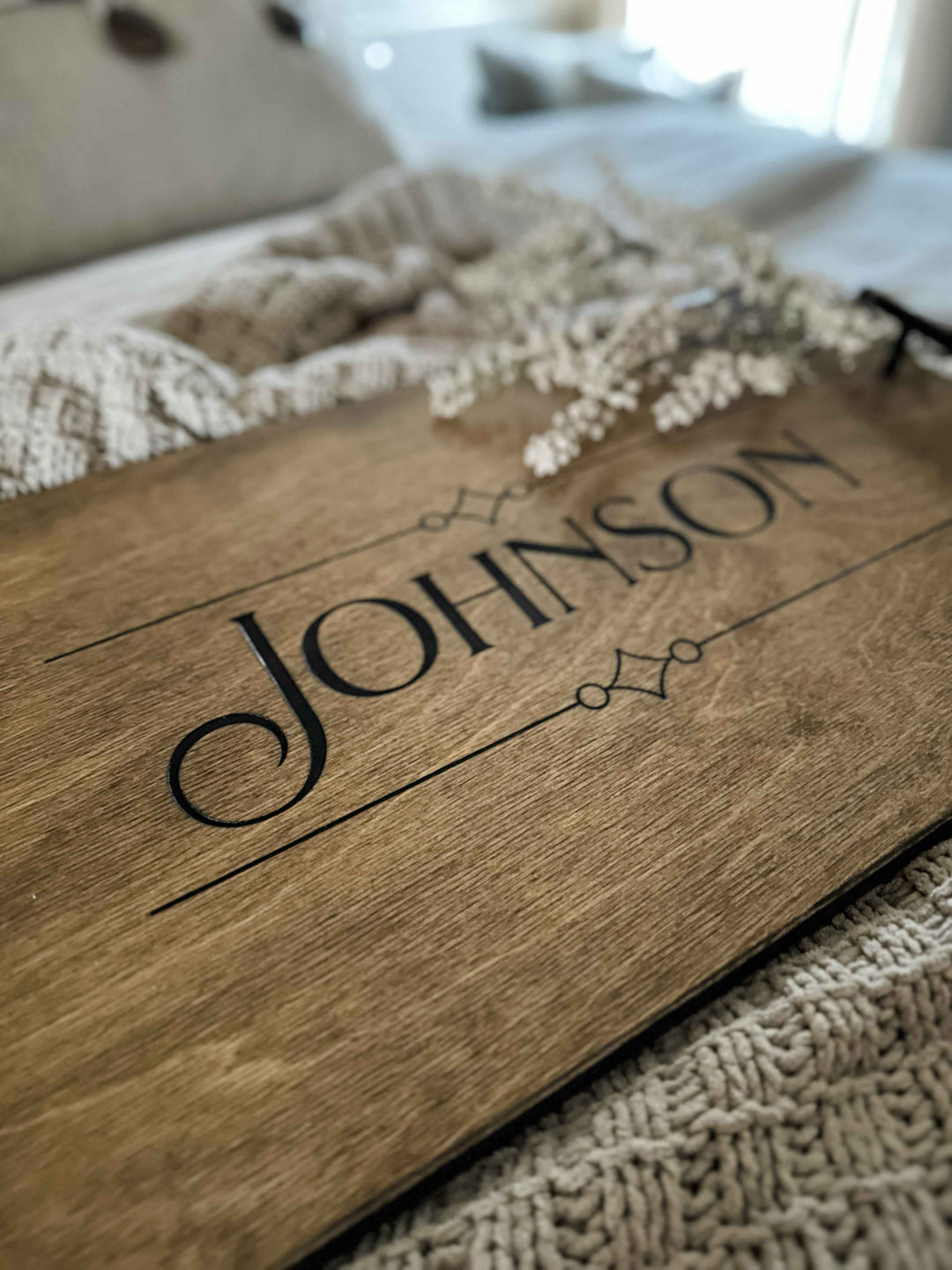 Warm brown personalized last name serving tray