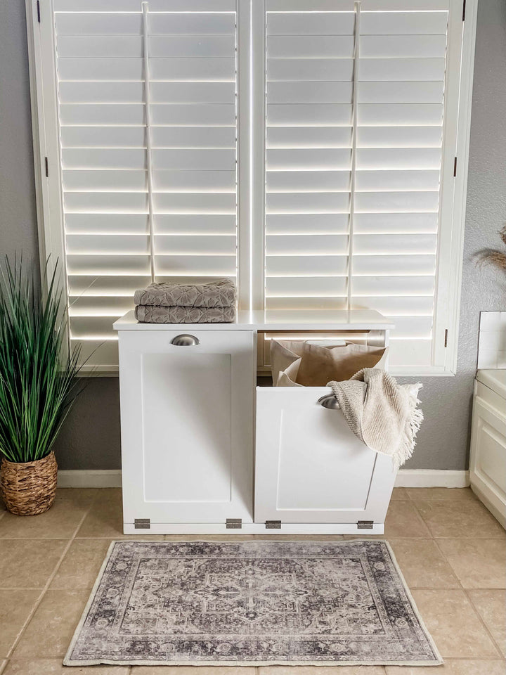 Double laundry cabinet in white - handmade
